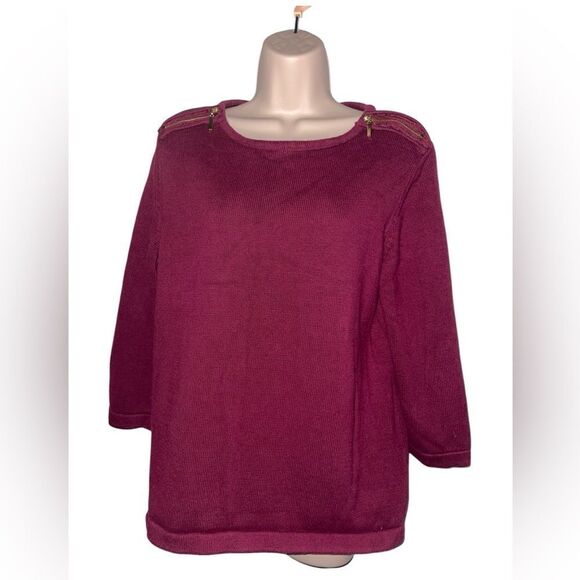 Karen Scott Women's Burgundy 3/4 Sleeve Cotton Sweater Size XL Zipper Shoulder - Picture 1 of 6